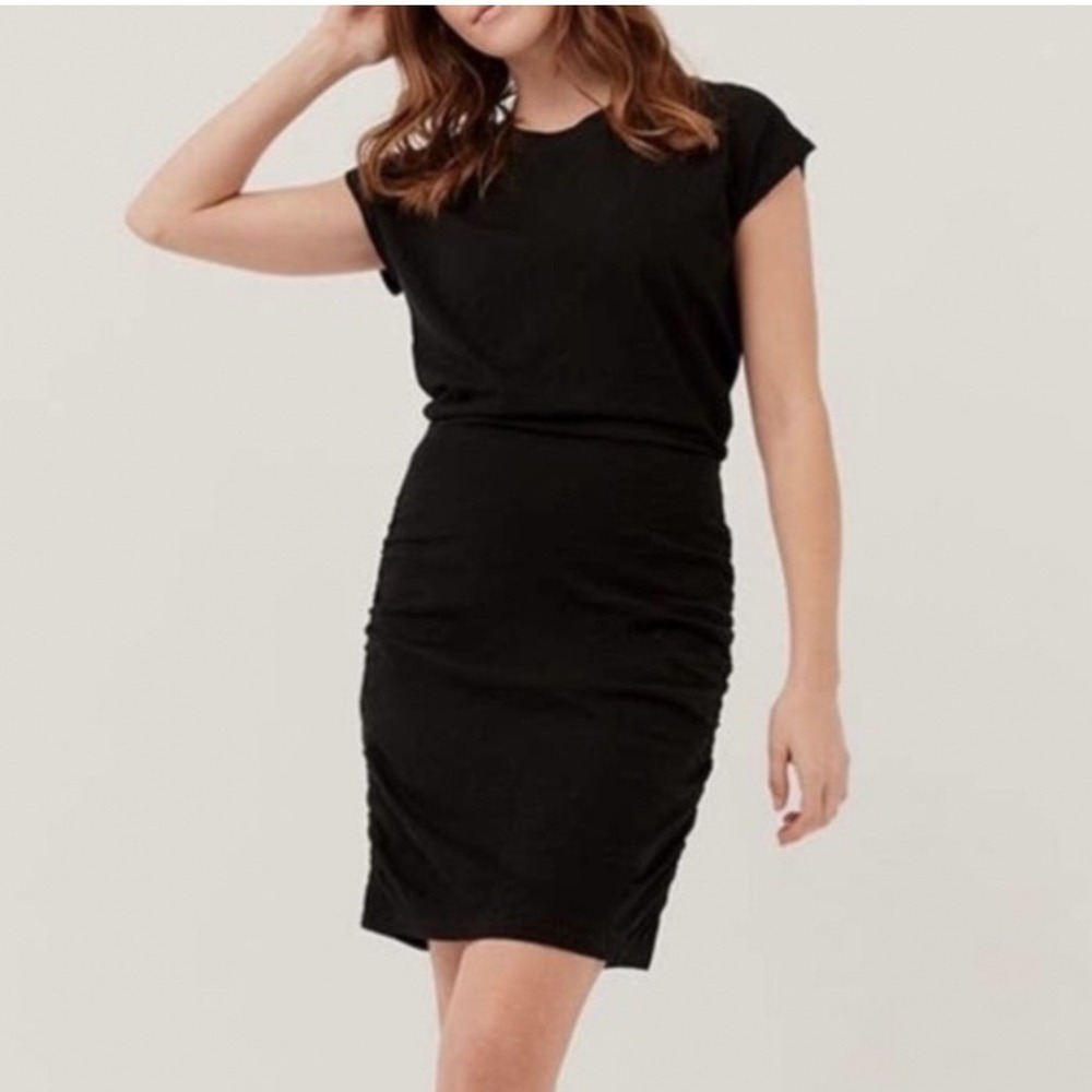 Pact Black Ruched Easy Day to Night Organic Cotton Slub Midi T-Shirt Dress Small